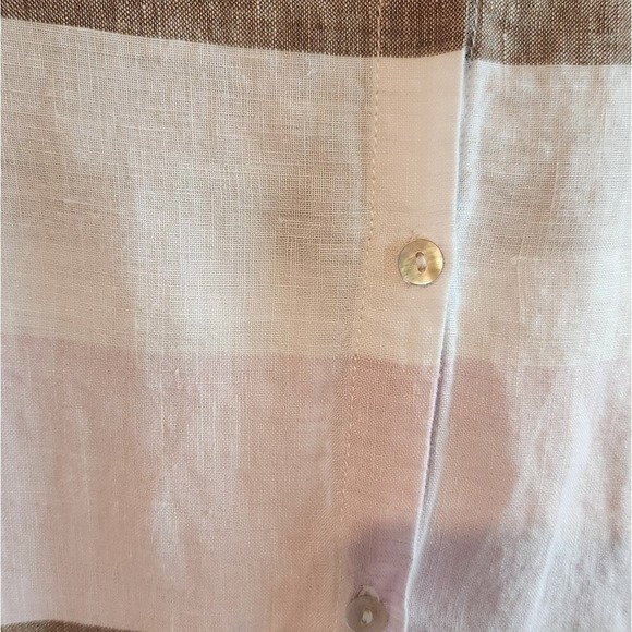 Rachel Zoe Linen Pink Brown Stripe Tunic Button Down Beach Cover Up Lagenlook XL - Picture 4 of 11